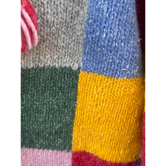 Multicolor Patchwork Knit Cardigan Zip Up Hat Hoodie Pom Pom Pointy Size M - Picture 4 of 8